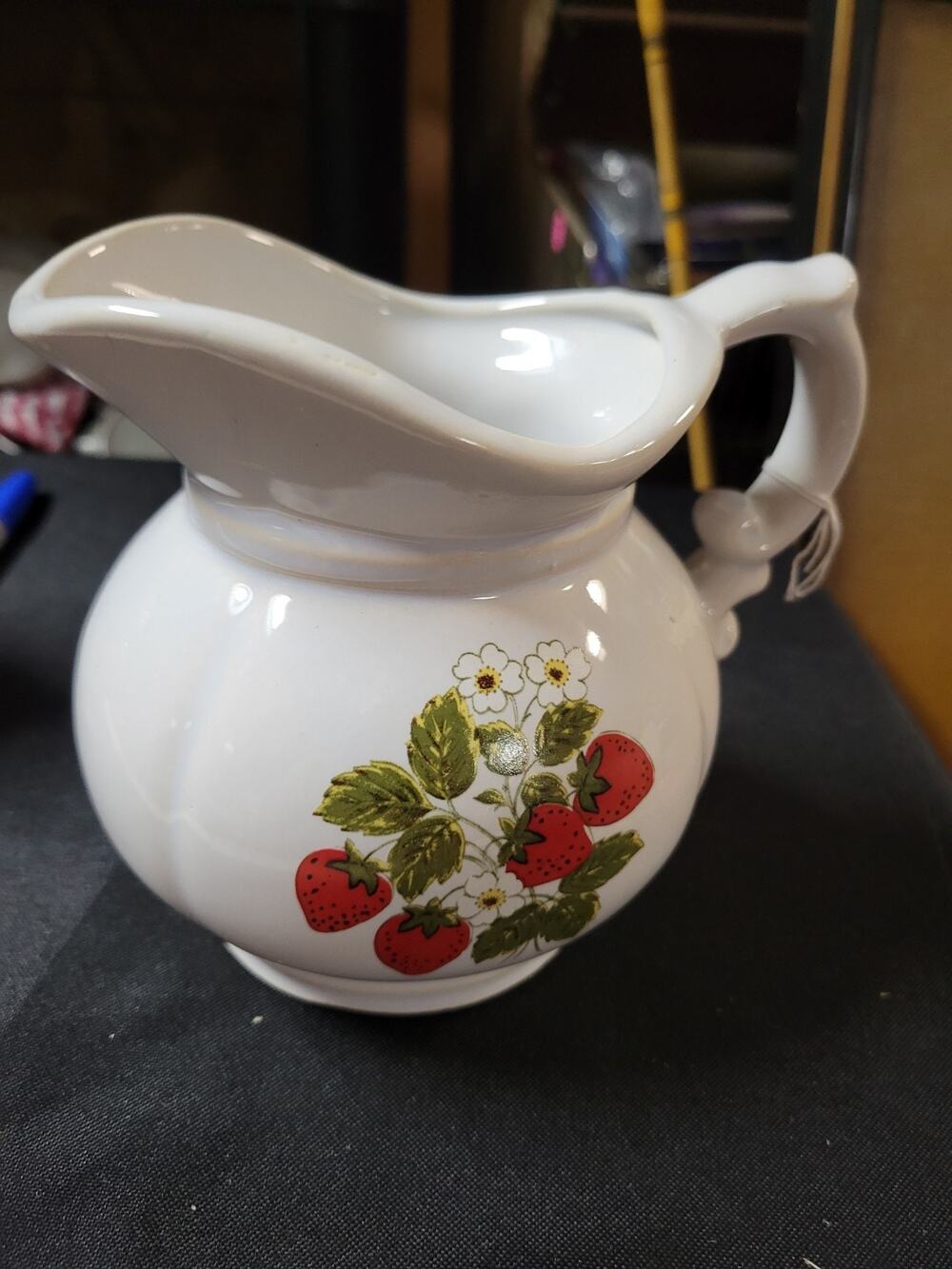 McCOY Pottery Ceramic 6" Pitcher White Strawberry Country Pattern Kitchen Decor